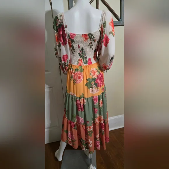Love Colette Floral Smocked Midi Dress Size M Boho Cottagecore - Picture 10 of 12